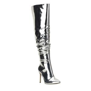 INC Women's Iyonna Over The Knee Slouch Boots Silver Size 8 M